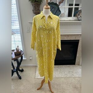 Velvet by Graham & Spencer Chartreuse Yellow Long Sleeve Pattern Shirt Dress